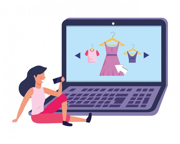 Vector ilustración de compras en línea de mujer