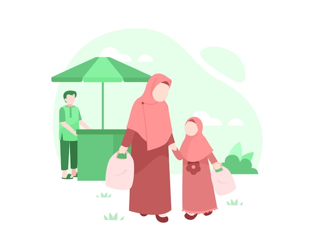 Ilustración de compras de madre e hija