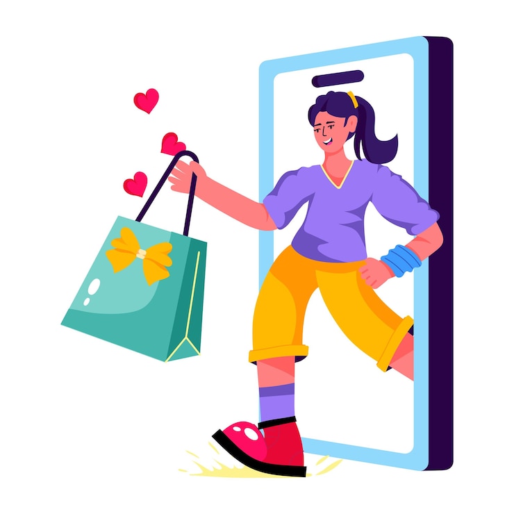 Vector ilustración de compras móviles en estilo plano