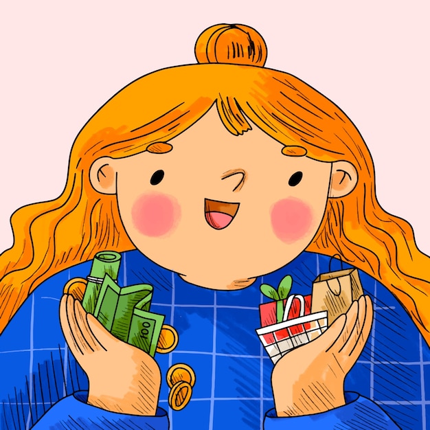 Ilustración de compras en una tienda dibujada a mano