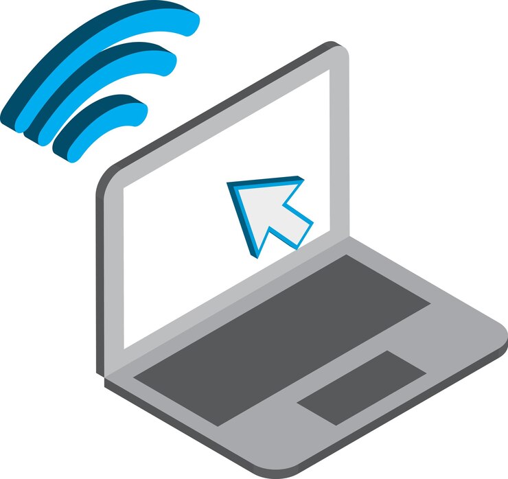 Vector ilustración de computadora portátil y wifi en estilo isométrico 3d