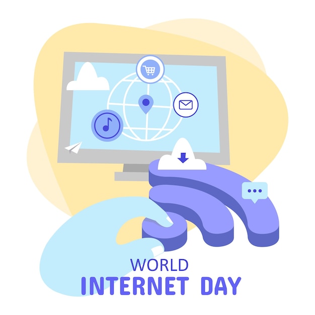 Ilustración de computadora y wifi en celebración del día mundial de internet
