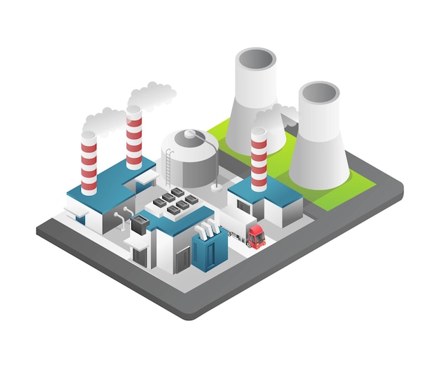 Ilustración de concepto 3d plano isométrico de la vista de gran fábrica de la industria de petróleo y gas