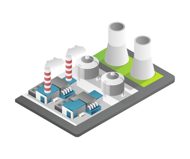 Ilustración de concepto 3d plano isométrico de la vista de gran fábrica de la industria de petróleo y gas