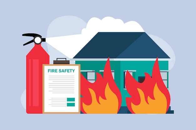 Ilustración del concepto abstracto del seguro contra incendios Seguro de propiedad contra incendios Accidente Pérdidas económicas Protección de pertenencias póliza estándar Cobertura de daños Servicio estatal metáfora abstracta
