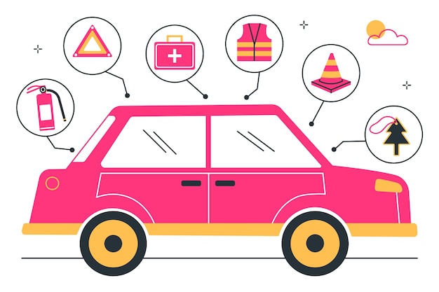 Ilustración de concepto de accesorios de coche