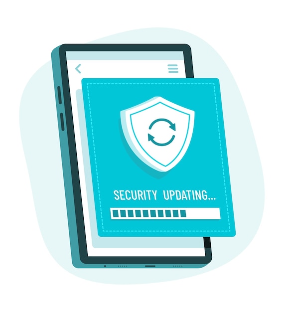 Ilustración del concepto de actualización de los datos de seguridad de los teléfonos inteligentes para la ciberseguridad