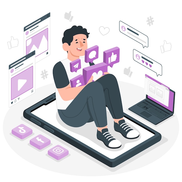 Ilustración del concepto de adicción a las redes sociales