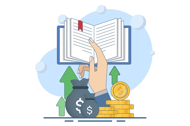 Ilustración concepto de alfabetización financiera o educación en inversiones o empoderamiento financiero