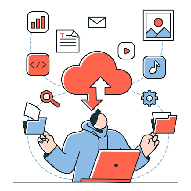 Ilustración del concepto de almacenamiento en la nube