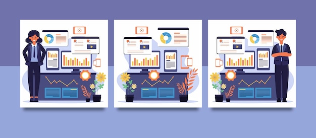 Ilustración de concepto de análisis de datos y redes sociales de marketing digital