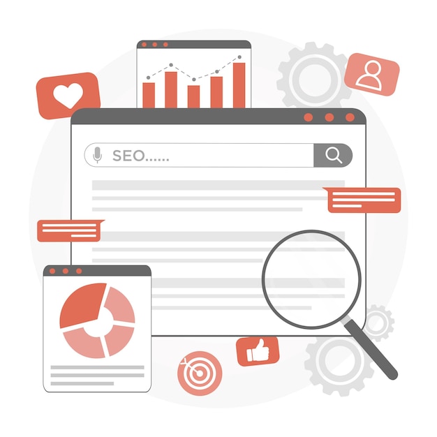 Ilustración del concepto de análisis de SEO de vectores planos