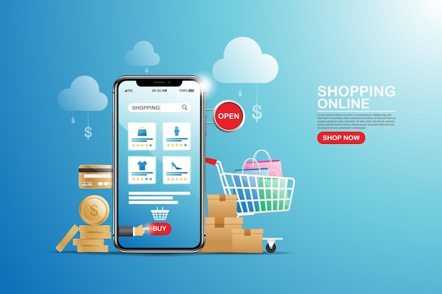 Ilustración de concepto de aplicación móvil de diseño en línea de compras