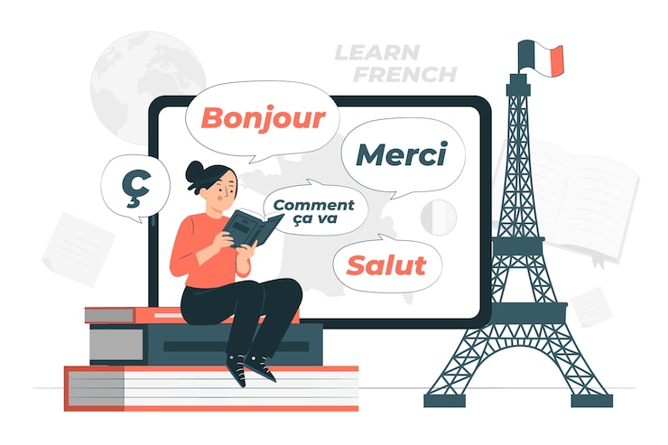 Vector ilustración del concepto de aprendizaje francés