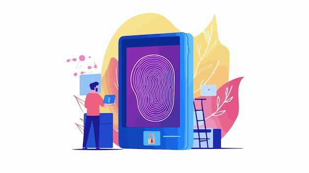 Ilustración del concepto de autenticación biométrica moderna con elementos de diseño plano