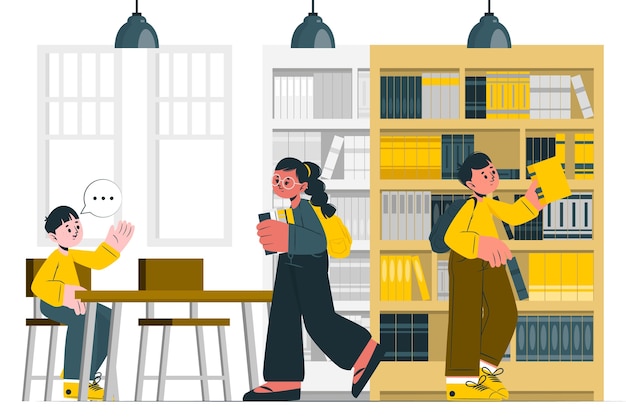 Ilustración del concepto de biblioteca escolar