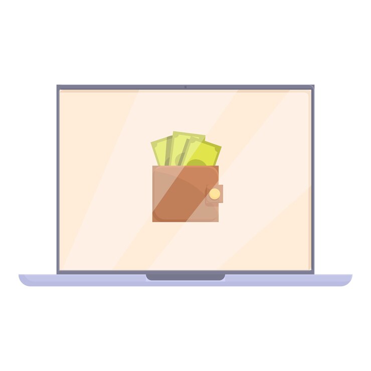 Vector ilustración del concepto de billetera digital en la pantalla de la computadora portátil