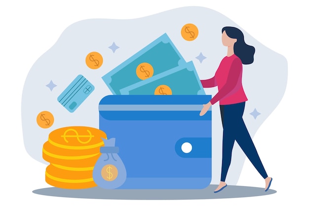 Ilustración del concepto de billetera de dinero