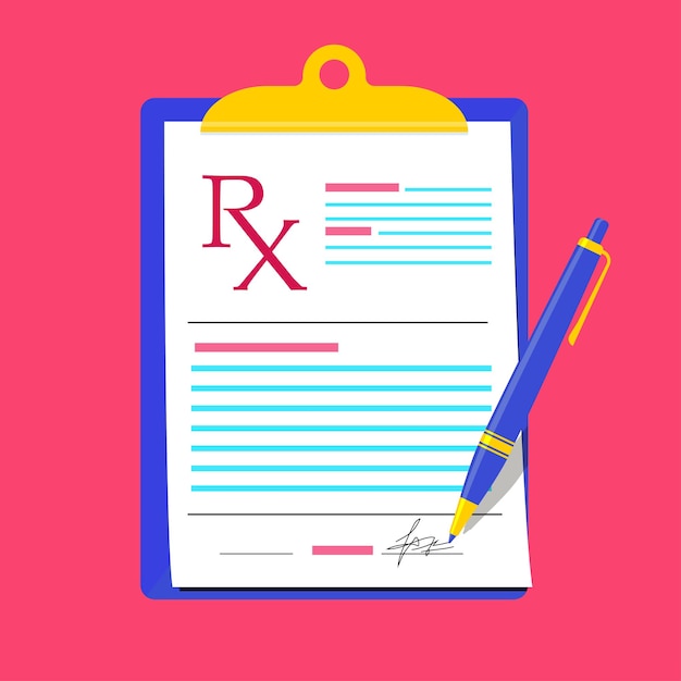 Ilustración de concepto en blanco de prescripción médica Rx