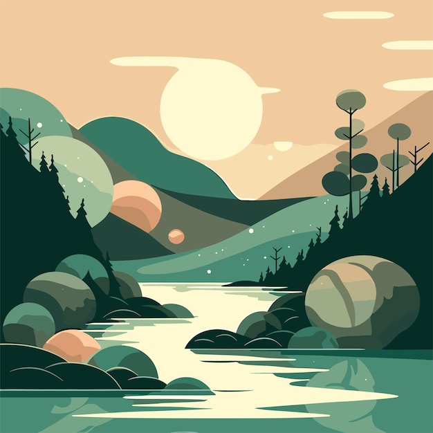 Vector ilustración del concepto de bosque de agua fluvial