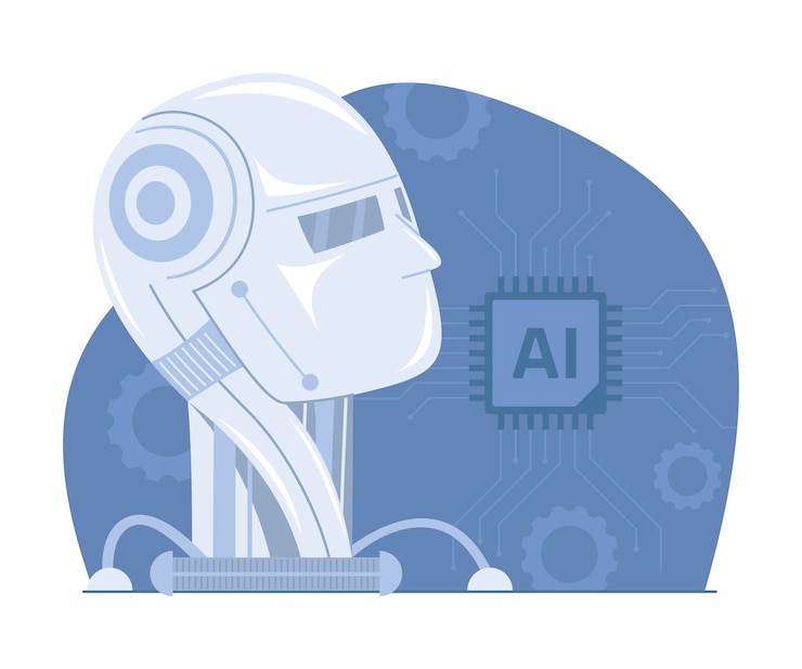 Vector ilustración del concepto de cabeza robótica para la tecnología de inteligencia artificial