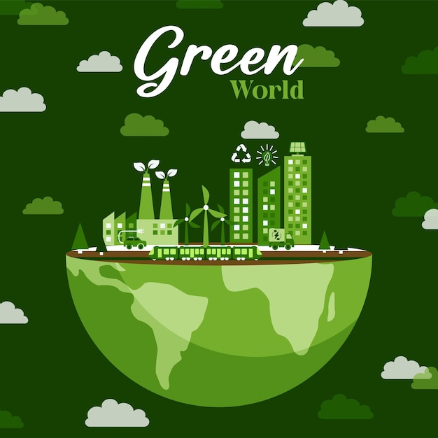 Ilustración del concepto de la ciudad ecológica verde ilusteración del día de la tierra el concepto de reciclaje