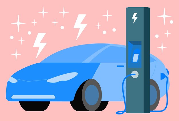 Ilustración del concepto de coche eléctrico elegante y hermosa