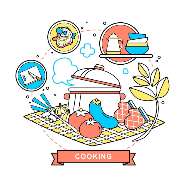 Ilustración del concepto de cocina en estilo de línea plana