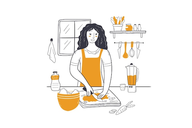 Ilustración de concepto de cocina, limpieza, horneado de alimentos