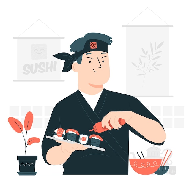 Ilustración de concepto de cocinero de sushi