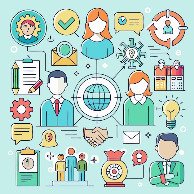 Ilustración del concepto de colaboración y comunicación en equipo empresarial