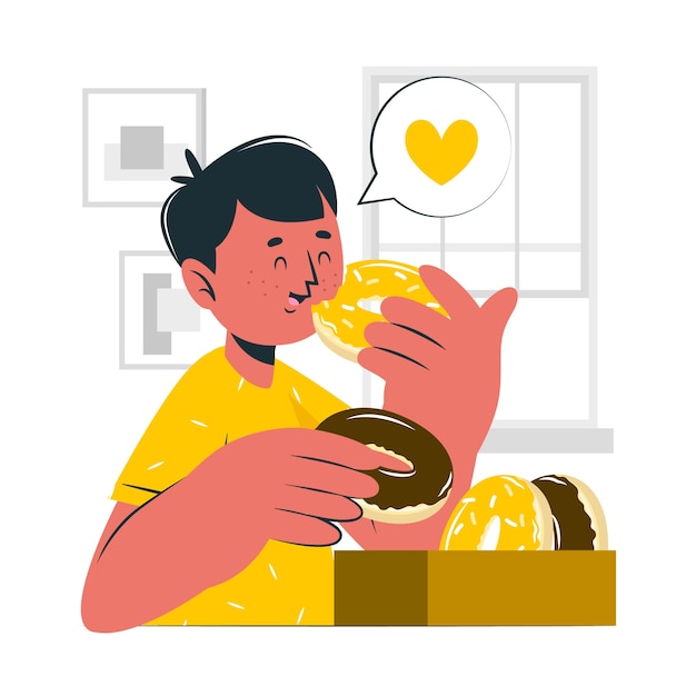 Ilustración del concepto de comer donas