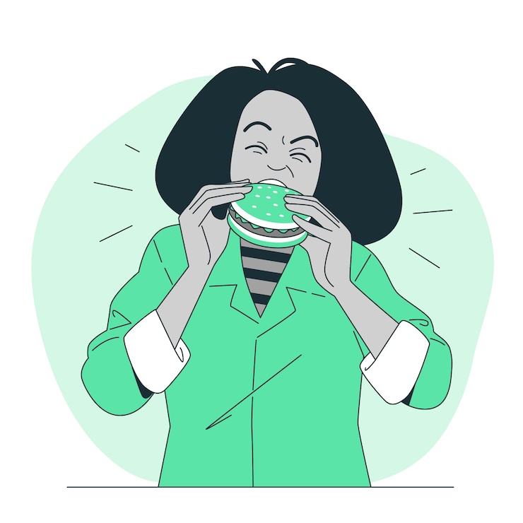 Vector ilustración del concepto de comer una hamburguesa