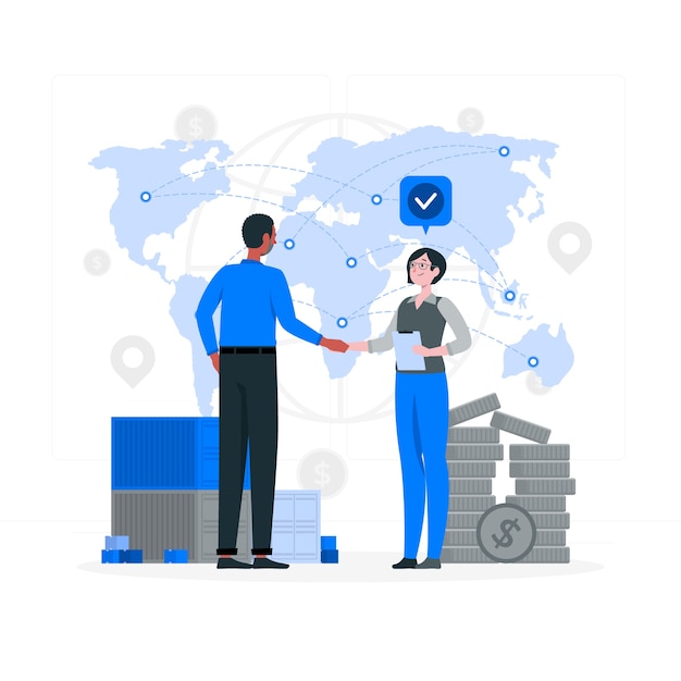 Ilustración del concepto de comercio internacional