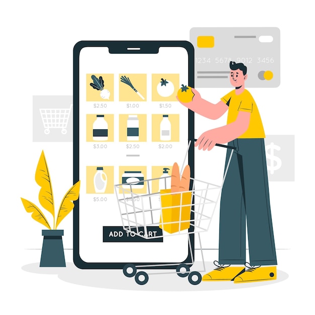 Ilustración del concepto de compra online de comestibles