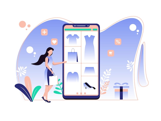 Ilustración de concepto de compras en línea adecuada para páginas de destino de banners de diseño web