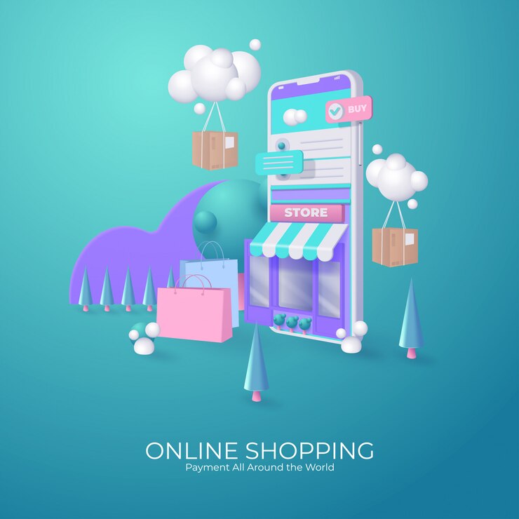 Ilustración del concepto de compras en línea en el teléfono móvil.
