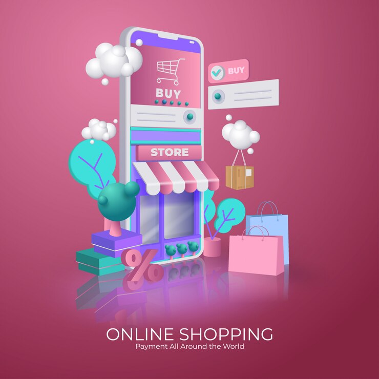 Ilustración del concepto de compras en línea en el teléfono móvil.