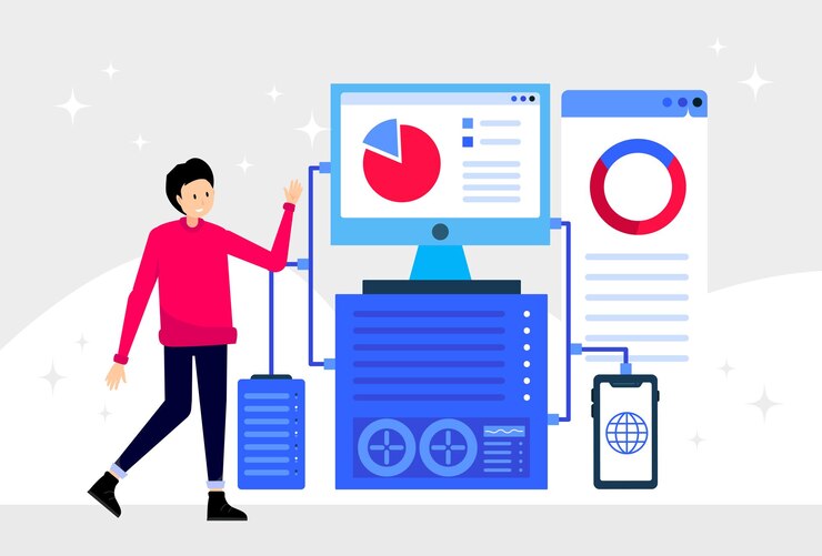 Vector ilustración de concepto de controlador de datos, elegante y bonita