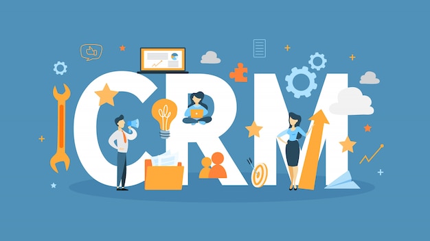 Ilustración del concepto de CRM. Idea de negocio y tecnología.