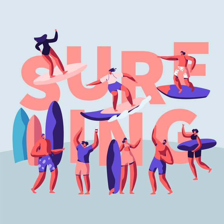 Vector ilustración de concepto de deporte acuático de superficie de surf