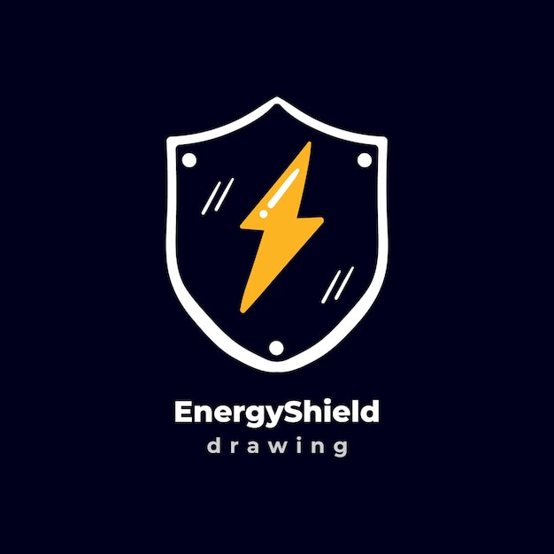 Ilustración del concepto de dibujo del logotipo del icono del trueno del poder del escudo de energía