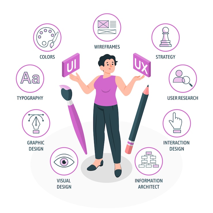 Vector ilustración del concepto de diferencias ui-ux