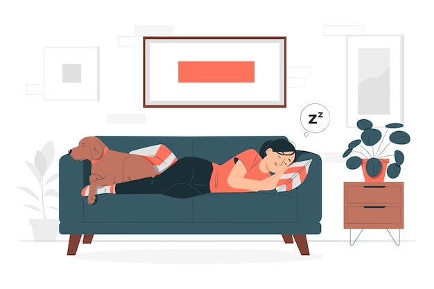 Ilustración del concepto de dormir en el sofá