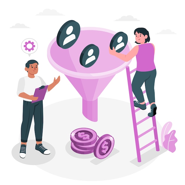 Ilustración del concepto de embudo de ventas