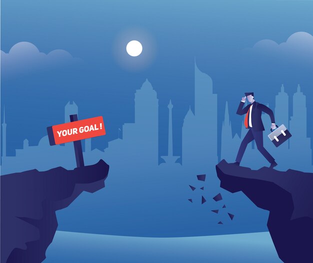 La ilustración del concepto de empresario confunde conseguir un objetivo con un paseo por el acantilado