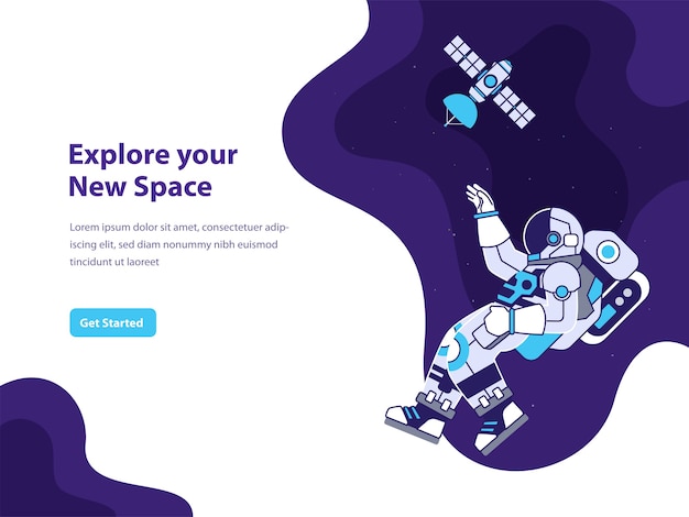Ilustración del concepto de espacio y astronauta para la página de destino