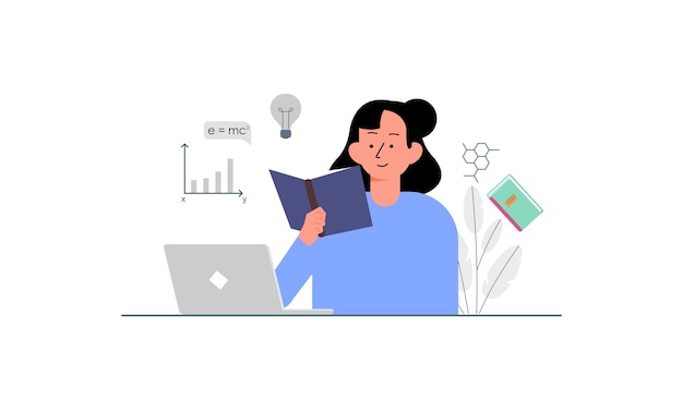 Ilustración de concepto de estudio de aprendizaje en línea
