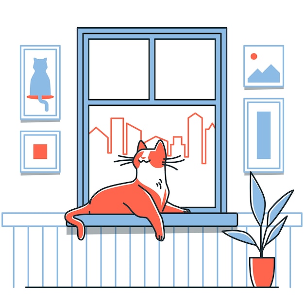 Ilustración del concepto de gato en ventana