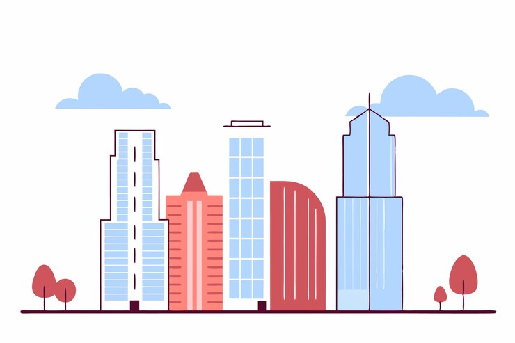 Vector ilustración del concepto de horizonte de la ciudad sobre un fondo blanco
